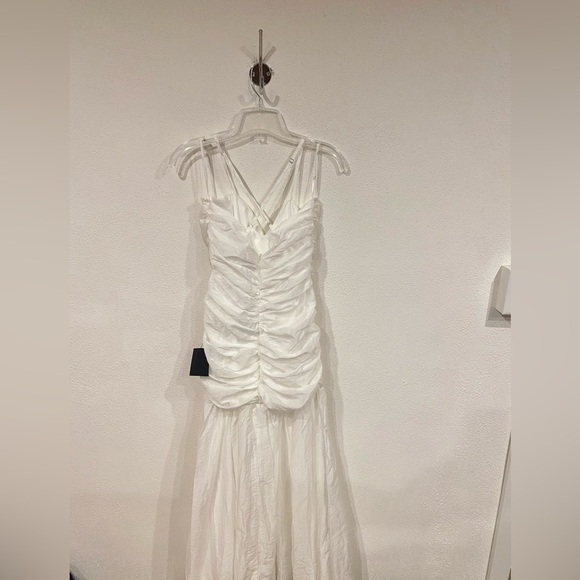 NWT Lulus Dream Elegance White Ruched Rosette Drop Waist Maxi Dress Size Medium - Picture 6 of 6